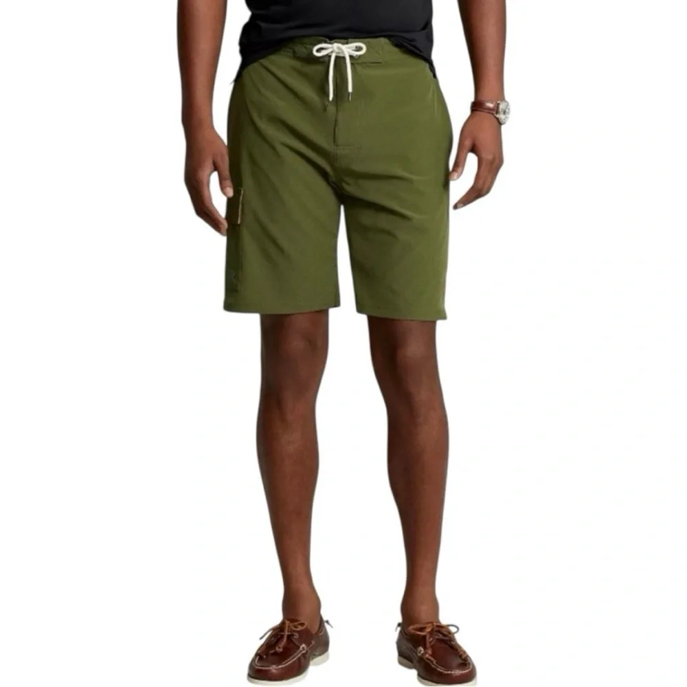 Mens Polo Ralph Lauren Swim Trunks SM GREEN ORANGE WHITE Pool Shorts NWT Polo RL